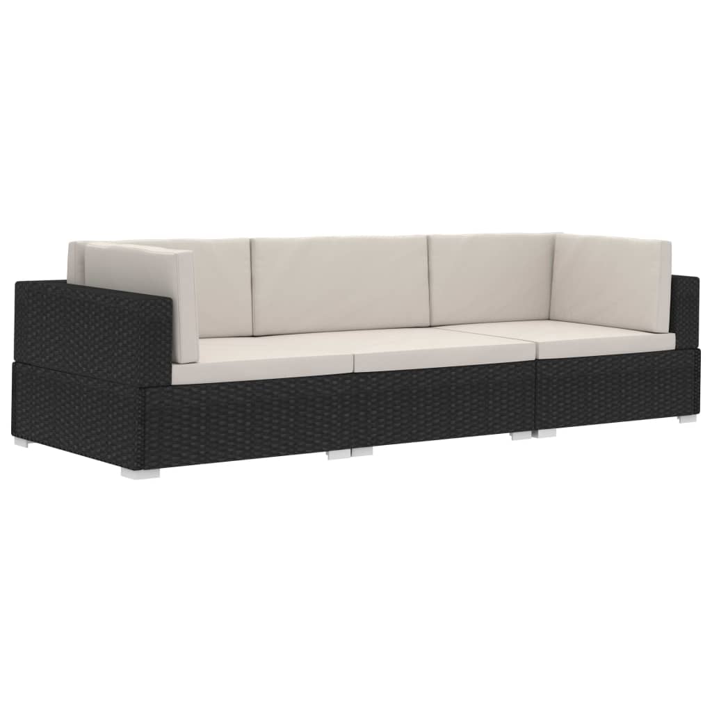 havesofasæt 3 dele med hynder polyrattan sort