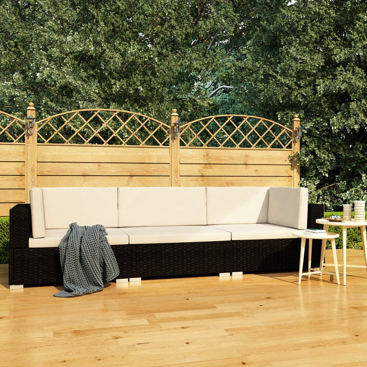 havesofasæt 3 dele med hynder polyrattan sort