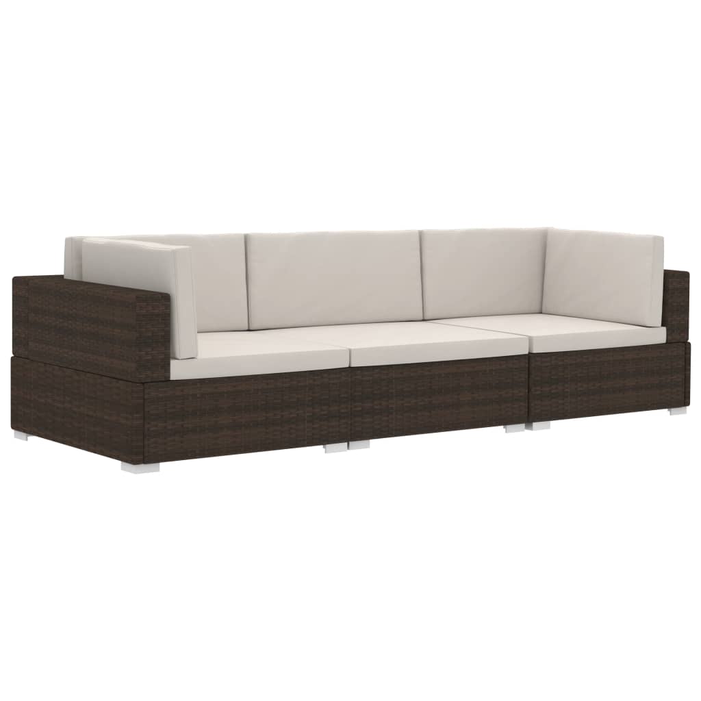 havesofasæt 3 dele med hynder polyrattan brun