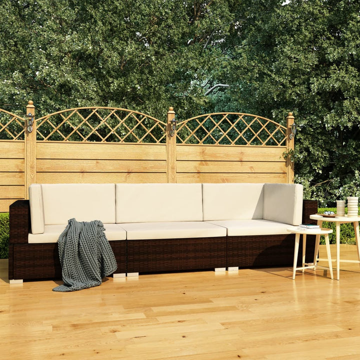 havesofasæt 3 dele med hynder polyrattan brun