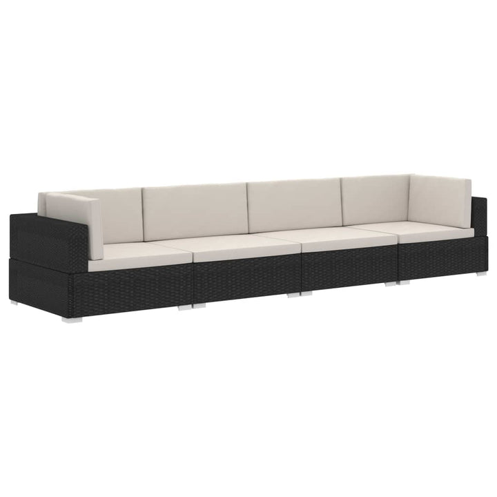 havesofasæt med hynder 4 dele polyrattan sort