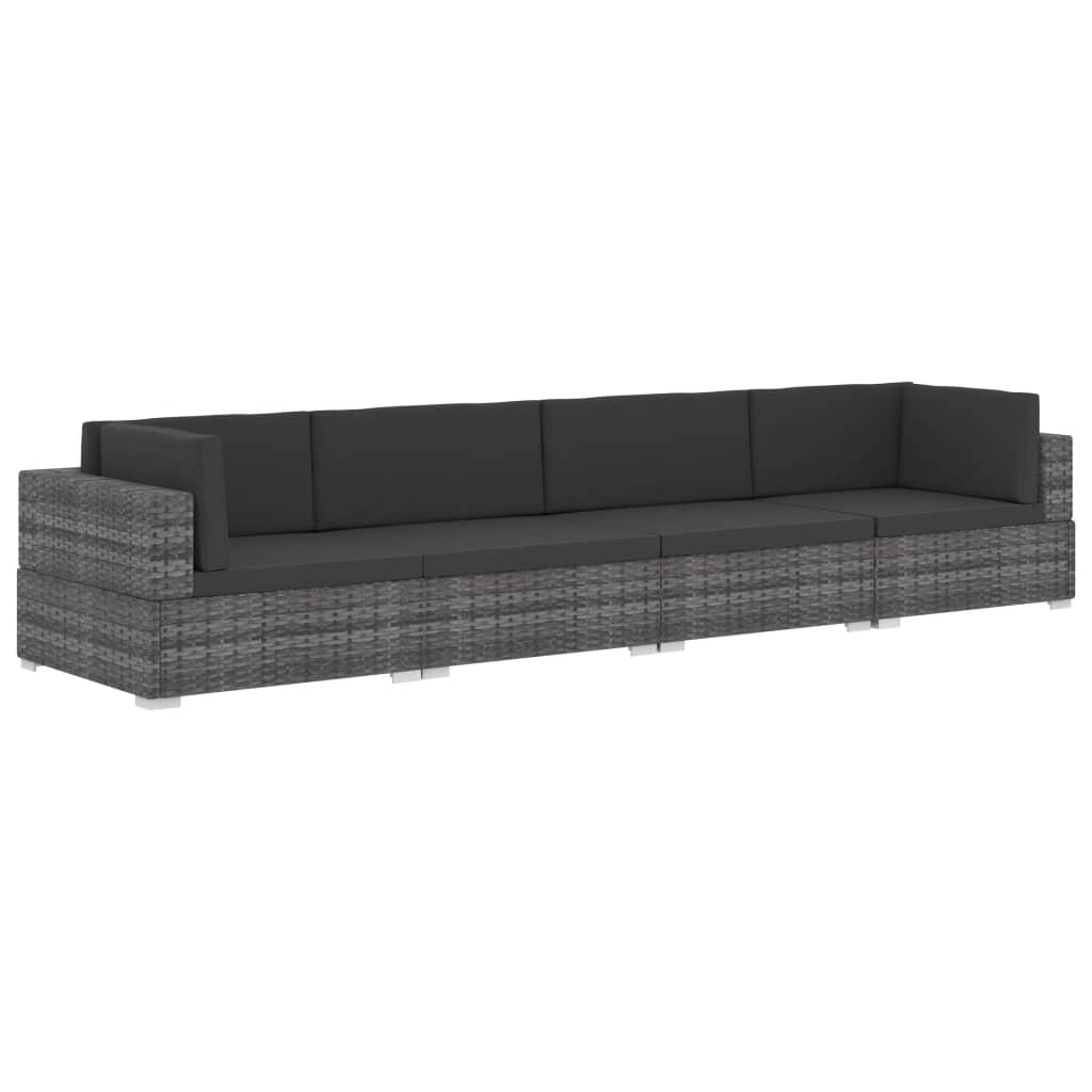 havesofasæt 4 dele med hynder polyrattan grå