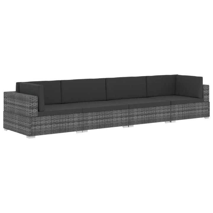 havesofasæt 4 dele med hynder polyrattan grå