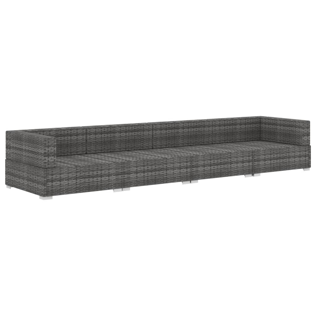 havesofasæt 4 dele med hynder polyrattan grå