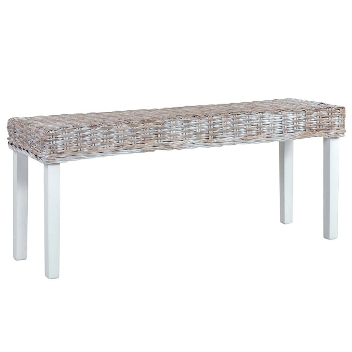 bænk 110 cm naturlig kubu-rattan massivt mahognitræ hvid