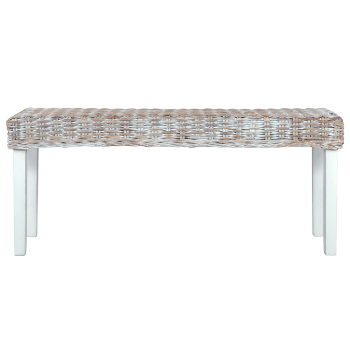 bænk 110 cm naturlig kubu-rattan massivt mahognitræ hvid