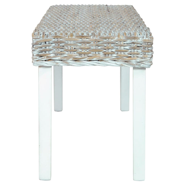 bænk 110 cm naturlig kubu-rattan massivt mahognitræ hvid