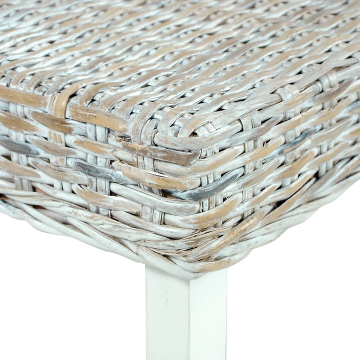 bænk 110 cm naturlig kubu-rattan massivt mahognitræ hvid
