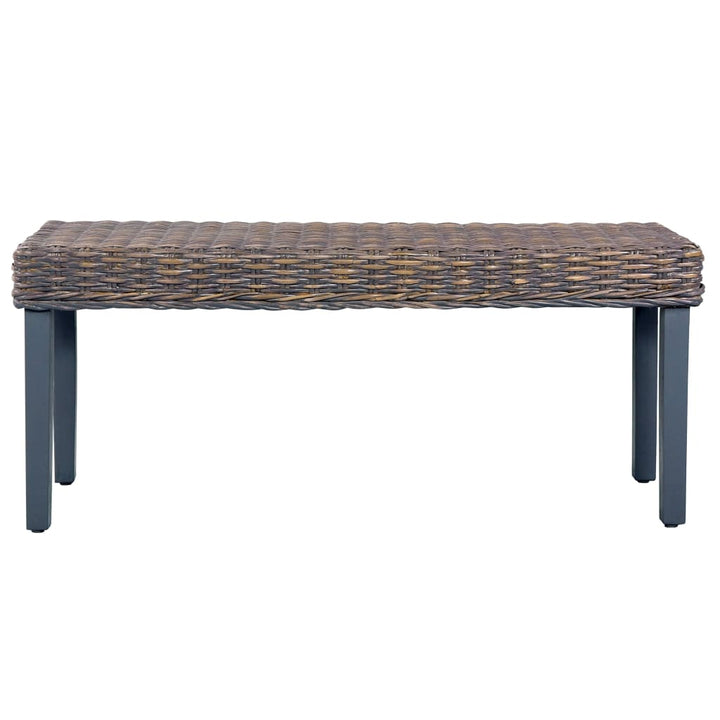 bænk 110 cm naturlig kubu-rattan massivt mahognitræ grå