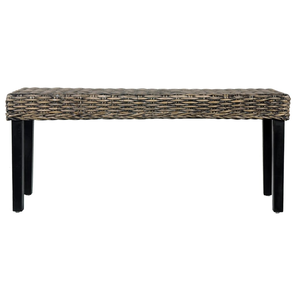 bænk 110 cm naturlig kubu-rattan massivt mahognitræ sort