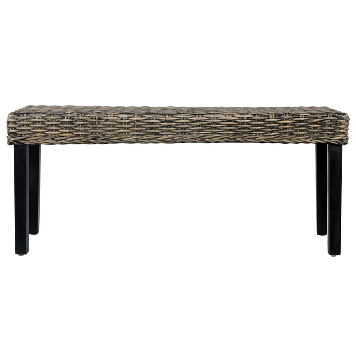 bænk 110 cm naturlig kubu-rattan massivt mahognitræ sort