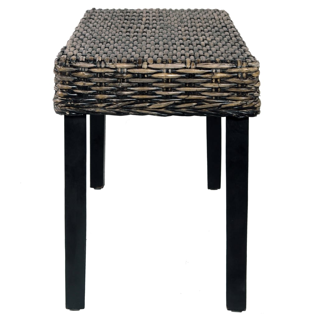 bænk 110 cm naturlig kubu-rattan massivt mahognitræ sort