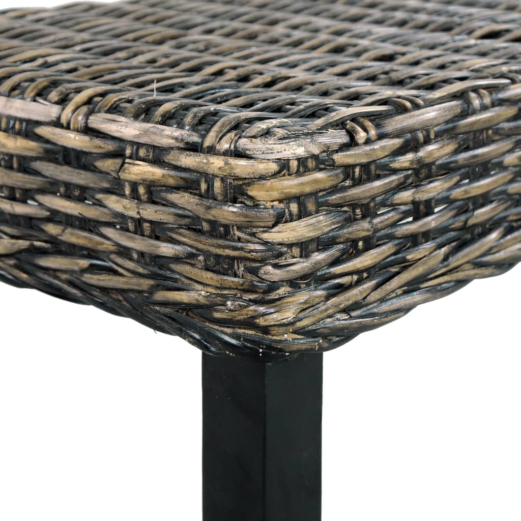 bænk 110 cm naturlig kubu-rattan massivt mahognitræ sort