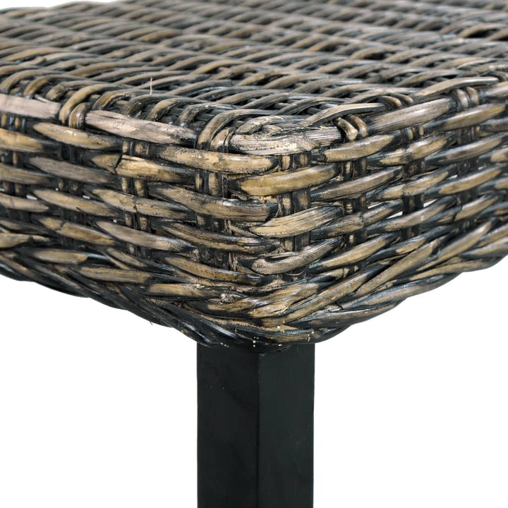 bænk 110 cm naturlig kubu-rattan massivt mahognitræ sort
