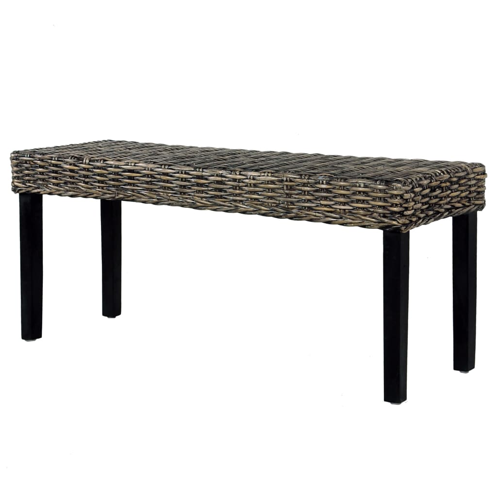 bænk 110 cm naturlig kubu-rattan massivt mahognitræ sort