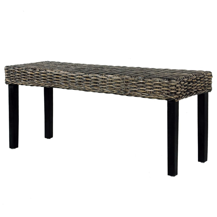 bænk 110 cm naturlig kubu-rattan massivt mahognitræ sort