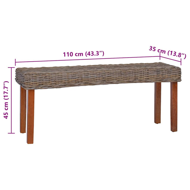 bænk 110 cm naturlig kubu-rattan massivt mahognitræ