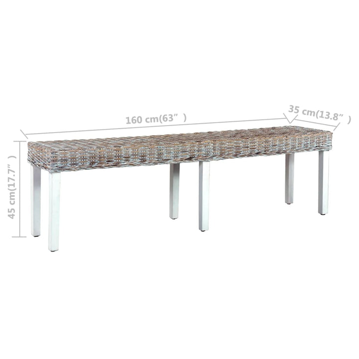 bænk 160 cm naturlig kubu-rattan massivt mangotræ hvid