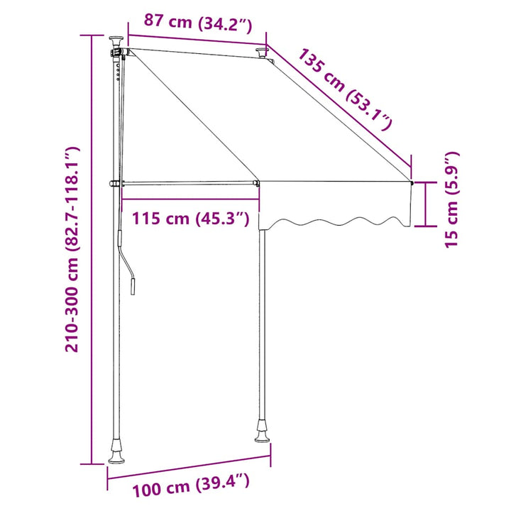 foldemarkise manuel betjening 100 cm striber orange og hvid