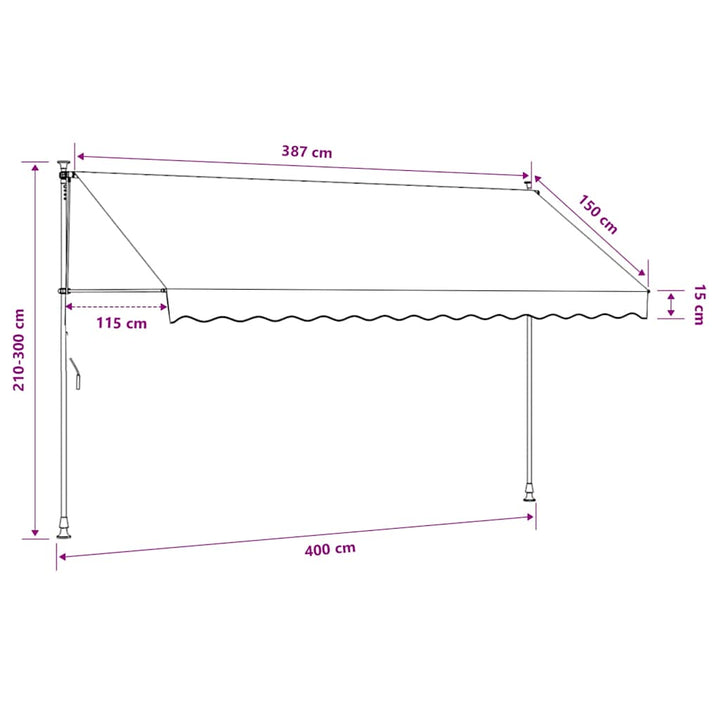 markise m. LED-lys manuel betjening 400 cm gul og blå