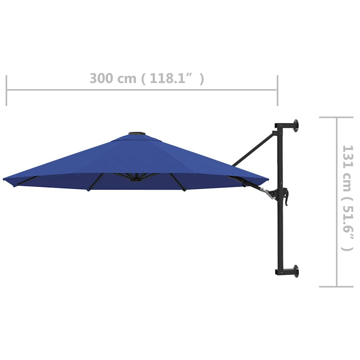 væghængt parasol med metalstang 300 cm blå