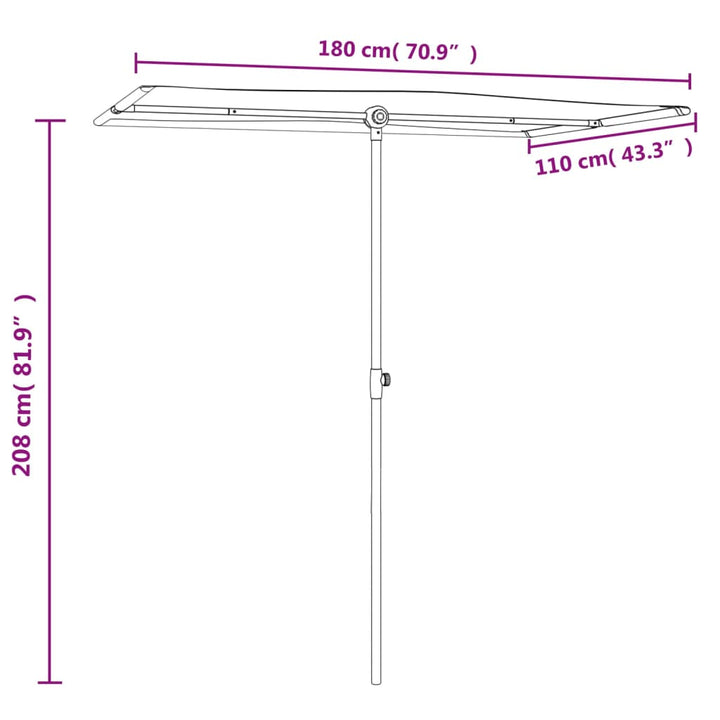 haveparasol med aluminiumstang 180x110 cm terracotta