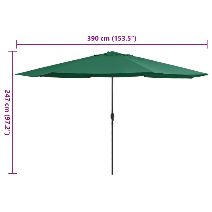 parasol 390 cm metalstang grøn