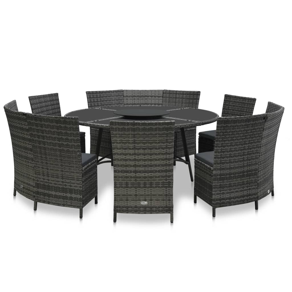 udendørs spisebordssæt 7 dele med hynder polyrattan grå