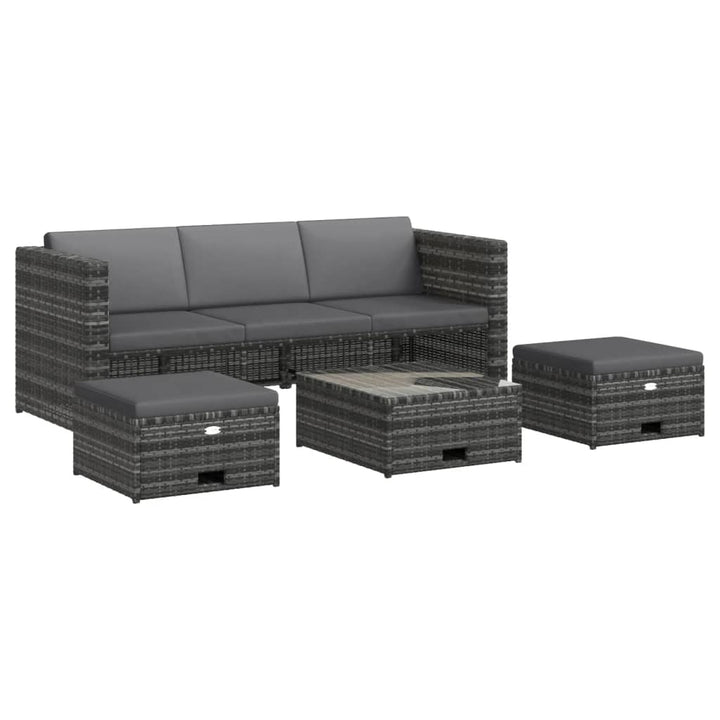 haveloungesæt 4 dele med hynder polyrattan grå