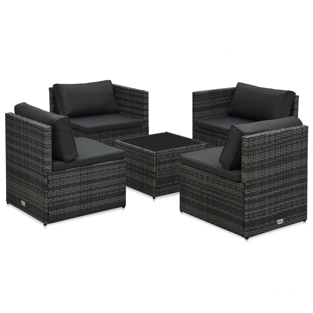 haveloungesæt 5 dele med hynder polyrattan grå