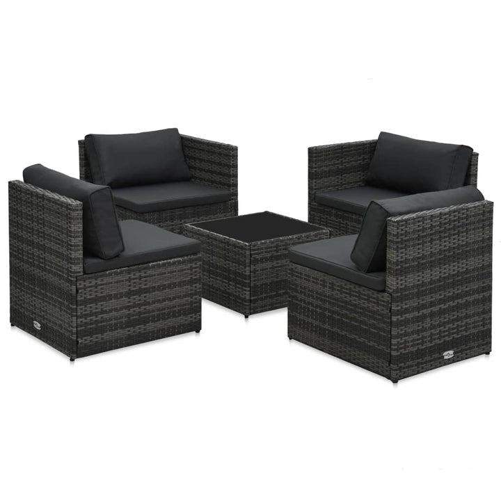 haveloungesæt 5 dele med hynder polyrattan grå