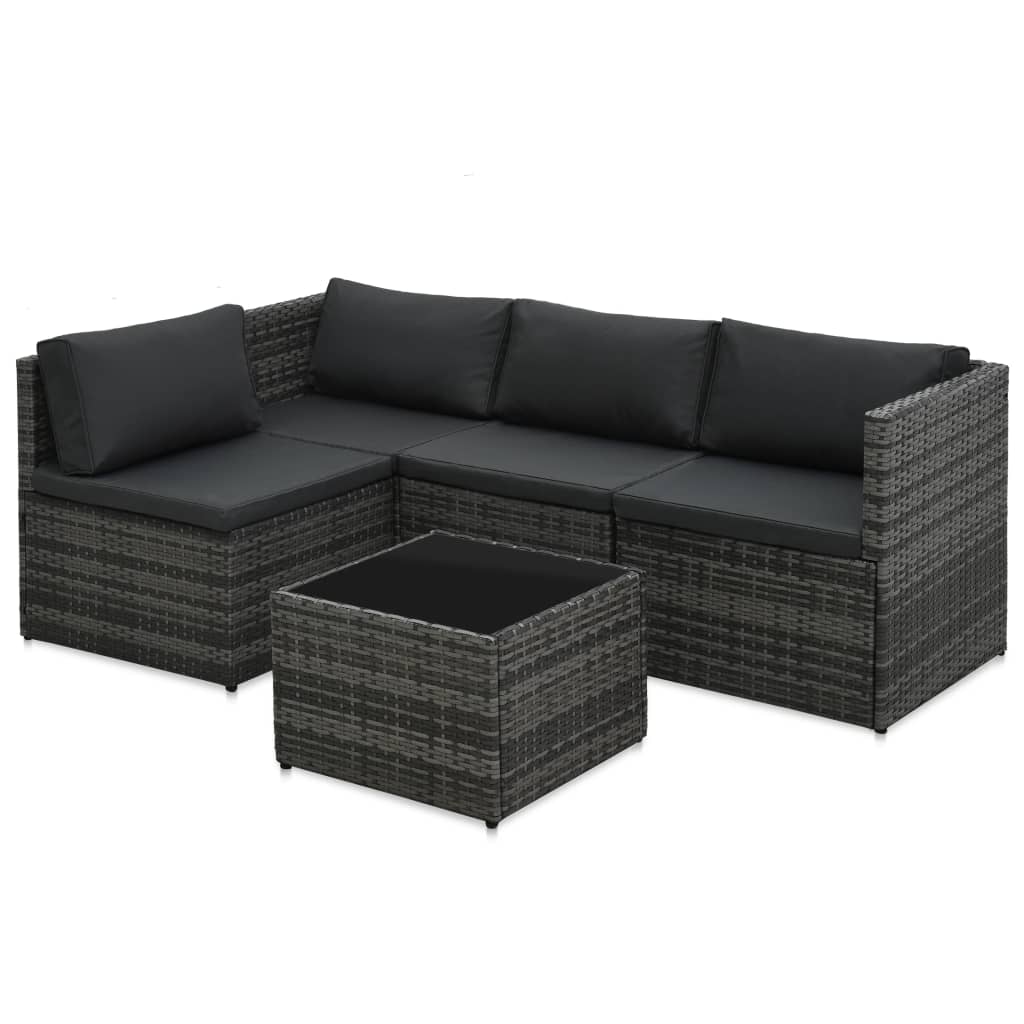 haveloungesæt 5 dele med hynder polyrattan grå
