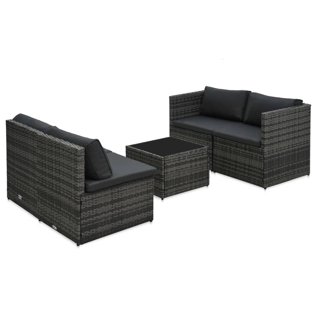 haveloungesæt 5 dele med hynder polyrattan grå