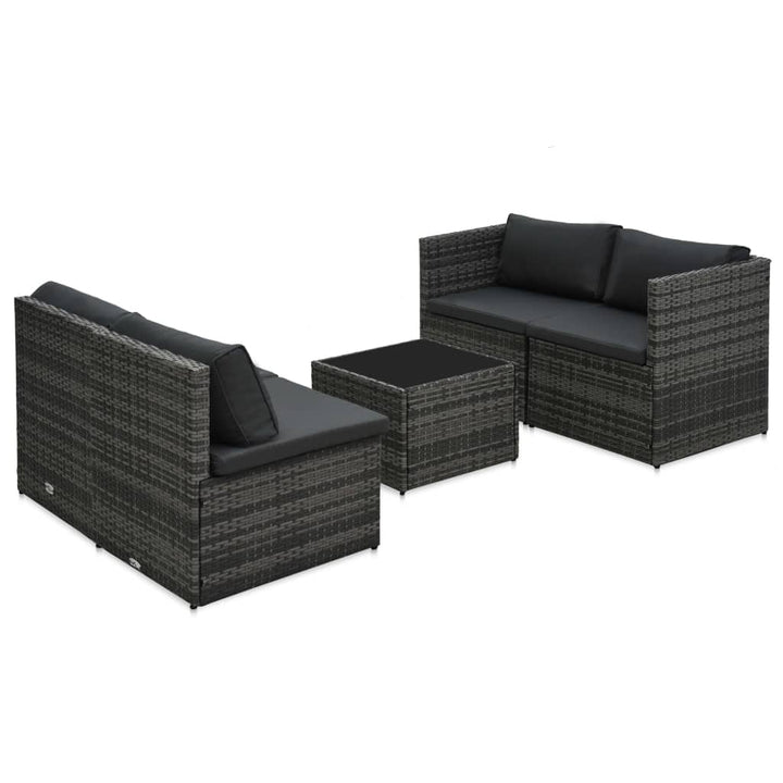 haveloungesæt 5 dele med hynder polyrattan grå