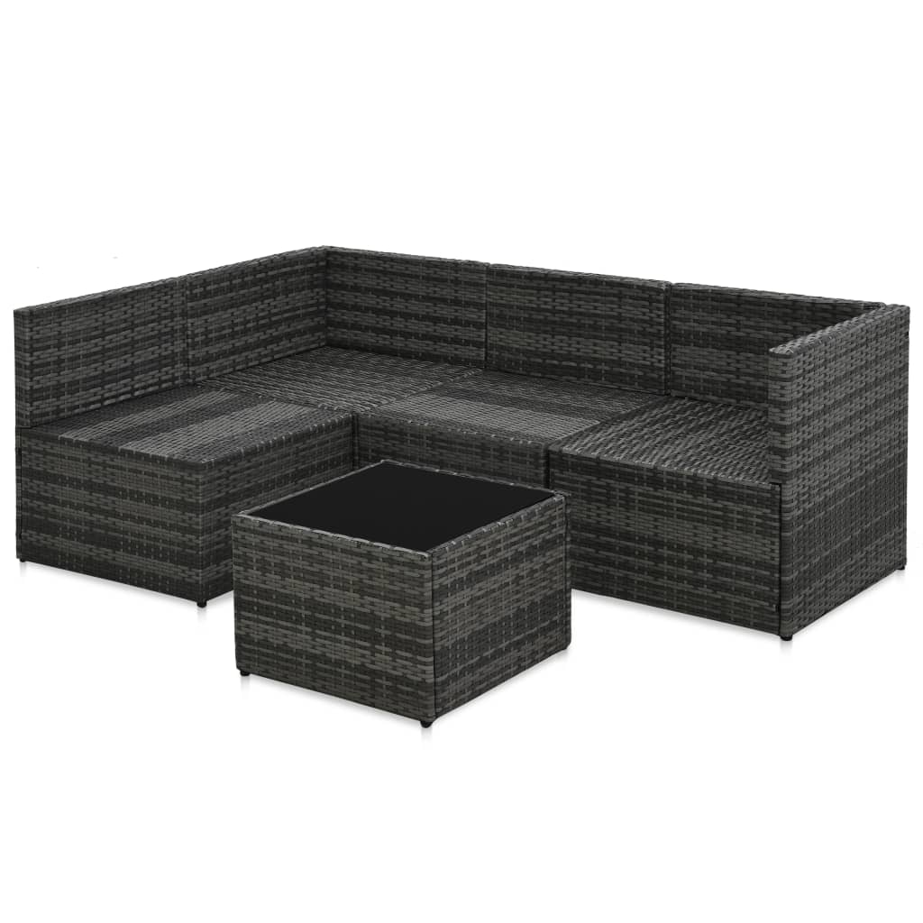 haveloungesæt 5 dele med hynder polyrattan grå