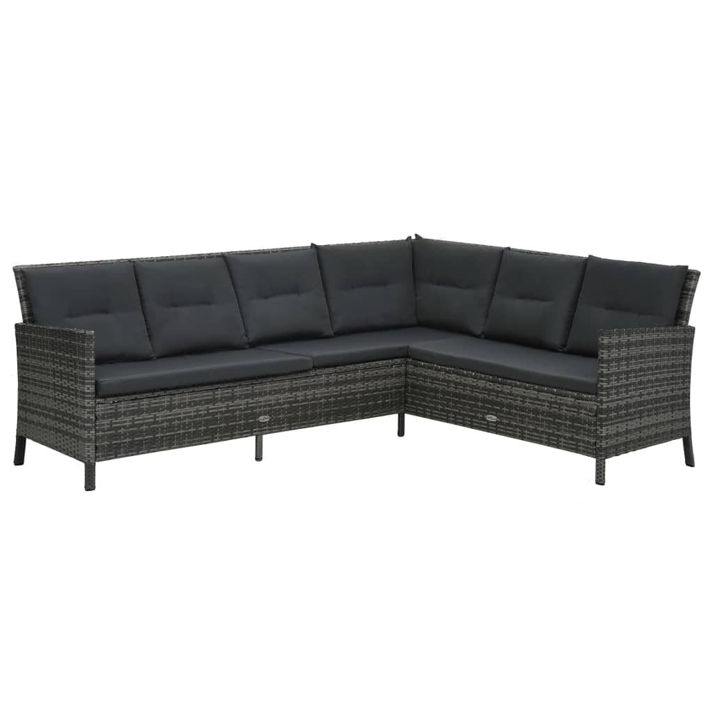 haveloungesæt 3 dele med hynder polyrattan grå