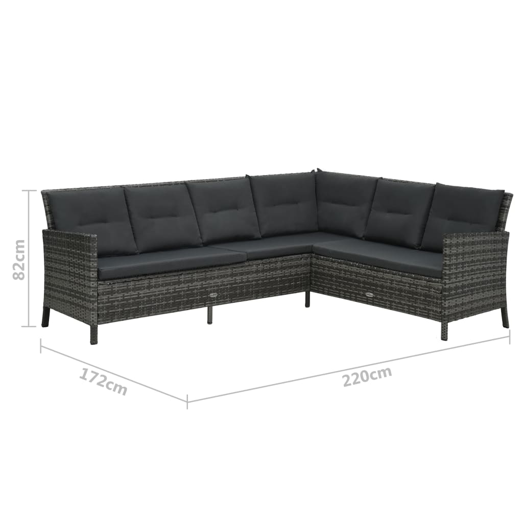 haveloungesæt 3 dele med hynder polyrattan grå