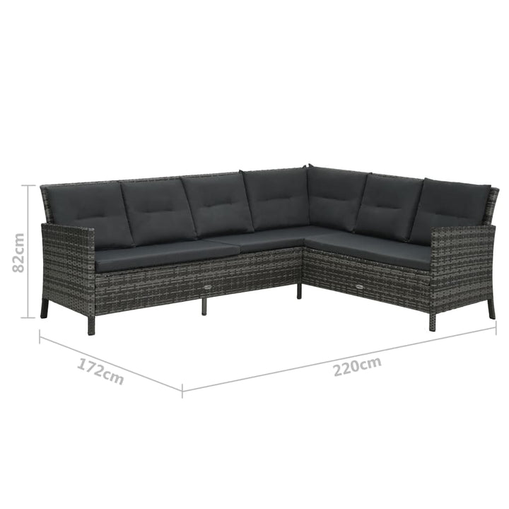 haveloungesæt 3 dele med hynder polyrattan grå