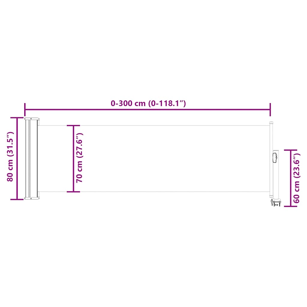 sammenrullelig sidemarkise 80 x 300 cm cremefarvet