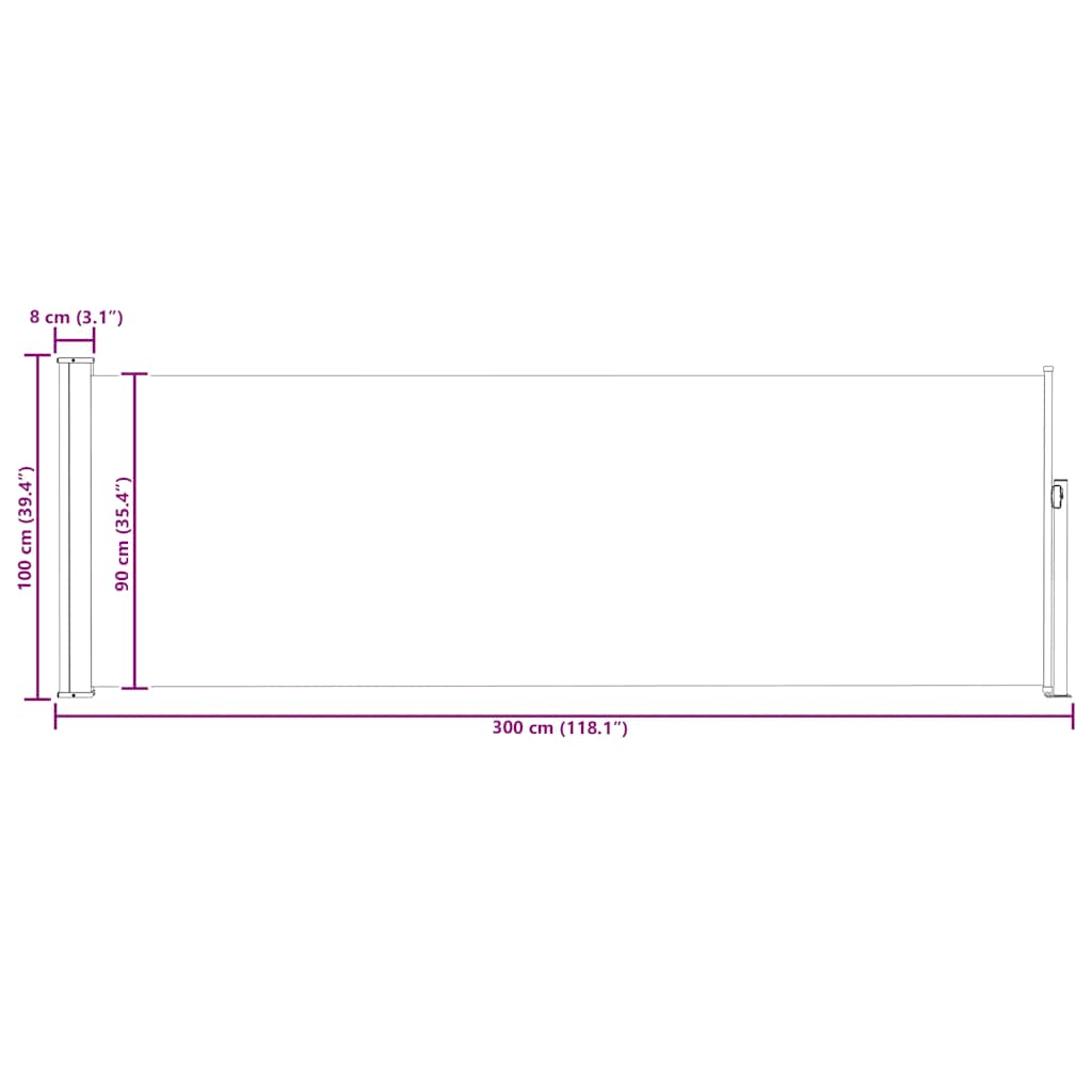 sammenrullelig sidemarkise til terrassen 100 x 300 cm sort