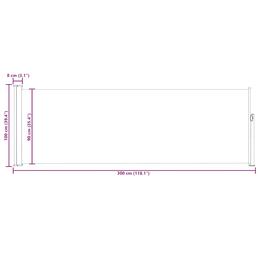 sammenrullelig sidemarkise til terrassen 100 x 300 cm rød