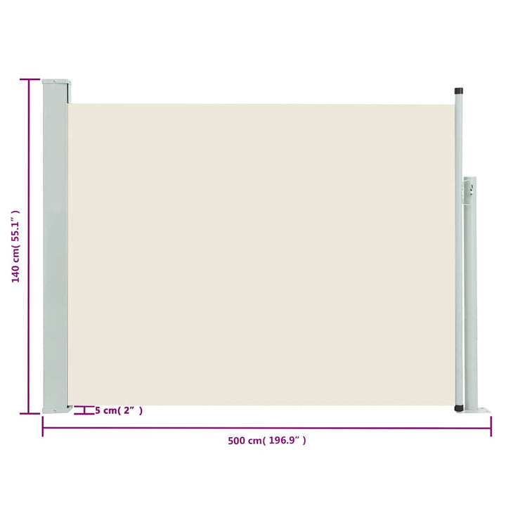 sammenrullelig sidemarkise til terrassen 140x500 cm cremefarvet