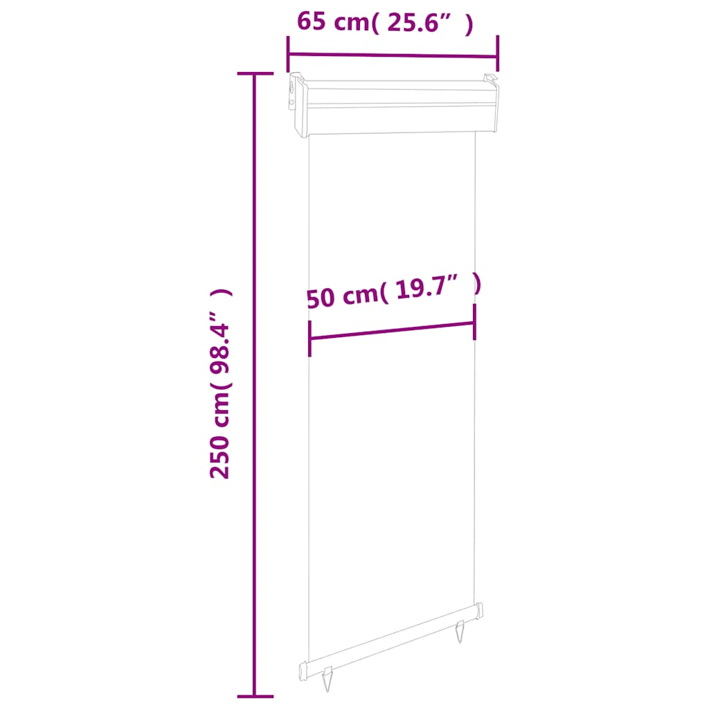 sidemarkise til altan 65x250 cm cremefarvet