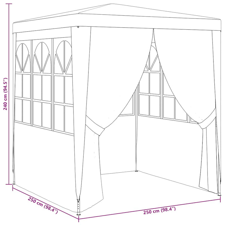 festtelt med sidevægge 2,5x2,5 m 90 g/m² hvid