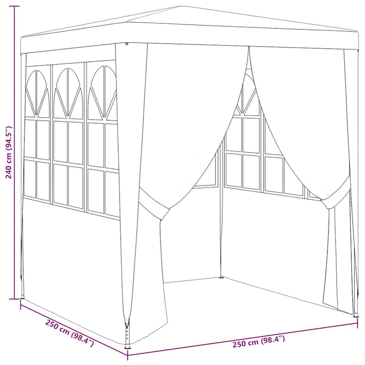 festtelt med sidevægge 2,5x2,5 m 90 g/m² blå