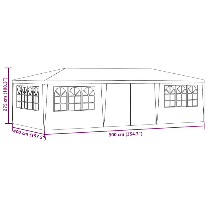 festtelt med sidevægge 4x9 m 90 g/m² hvid