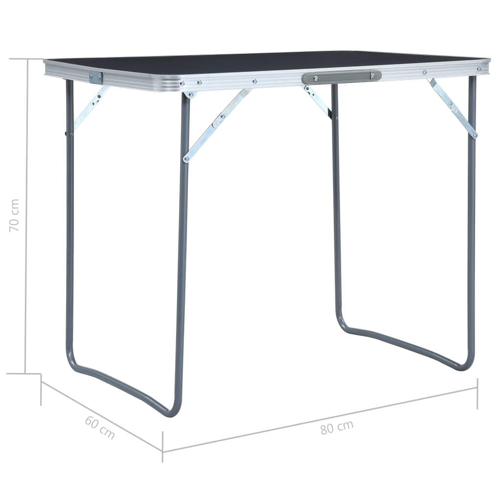 foldbart campingbord med metalstel 80 x 60 cm grå