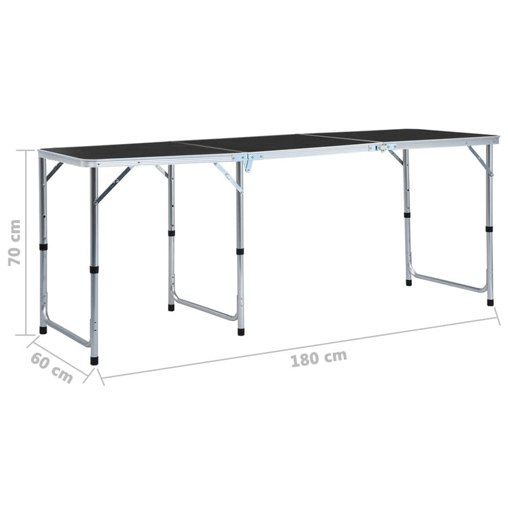 foldbart campingbord 180 x 60 cm aluminium grå