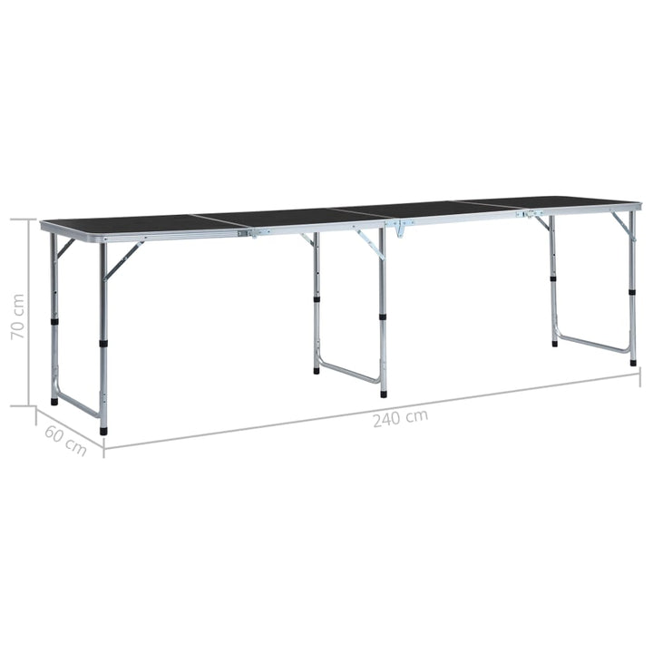 foldbart campingbord 240 x 60 cm aluminium grå