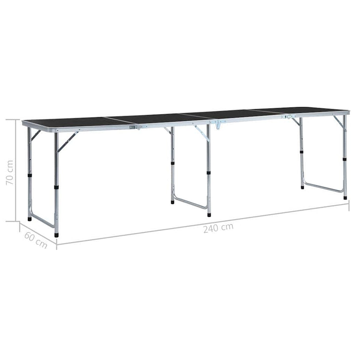 foldbart campingbord 240 x 60 cm aluminium grå
